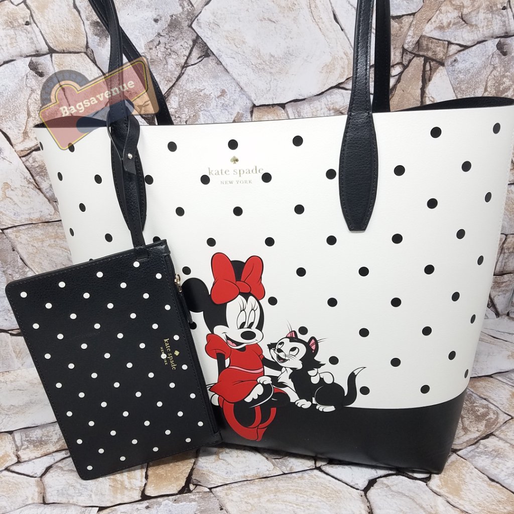 Christmas Gift Reversible Polka Dot Black Minnie Mouse White Tote Kate Spade